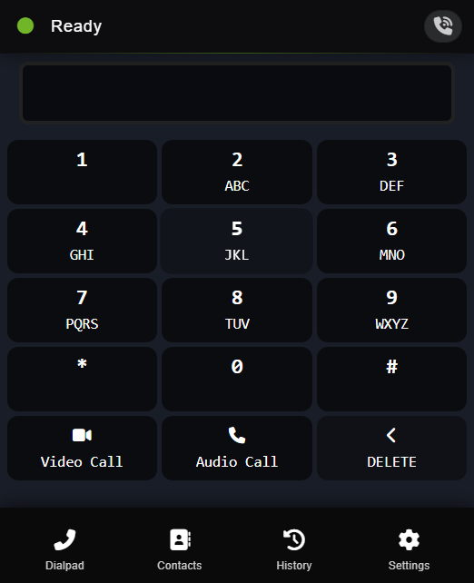 Fraser Valley Voice WebPhone dial pad showing ready status